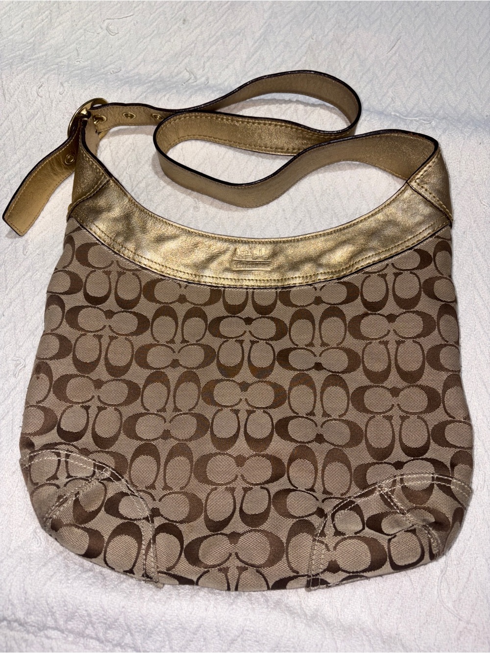 Coach Signature Canvas Hobo with Gold Trim